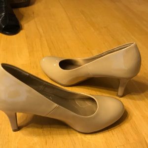 Predictions patent leather nude heels